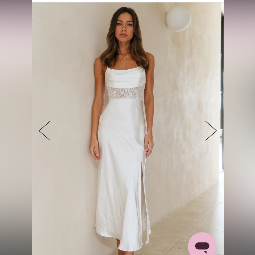 Hello Molly - Sipping Waterfalls Satin Midi Dress White